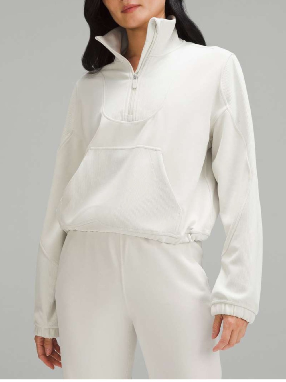 Lululemon Brushed Softstreme Ribbed Funnel Neck Half Zip in Bone size 6